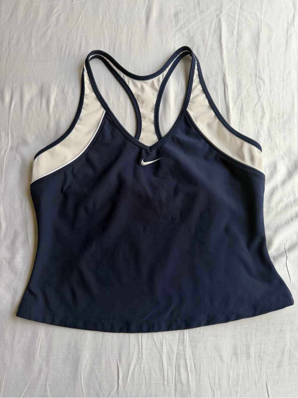 Nike Navy and White Racerback Sport Tank with Swoosh